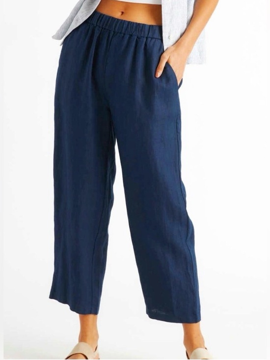 Quince Pants - Quince Navy Cropped Wide-Leg Linen Blend Pants